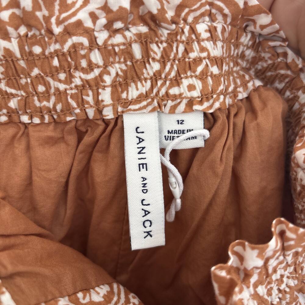 Girls Janie And Jack Kids Size 12 Brown White Elastic Waist Lined Paisley Shorts - Picture 4 of 12